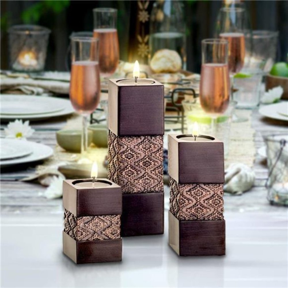 Set of 3 Tealight Candle Holders Table Decor Gift - 2 x 2” by 3.2/4.75/6.25”